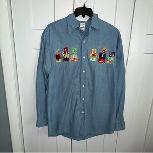 Vintage 1998 Warner Bros chambray shirt with Looney Tune Characters- medium